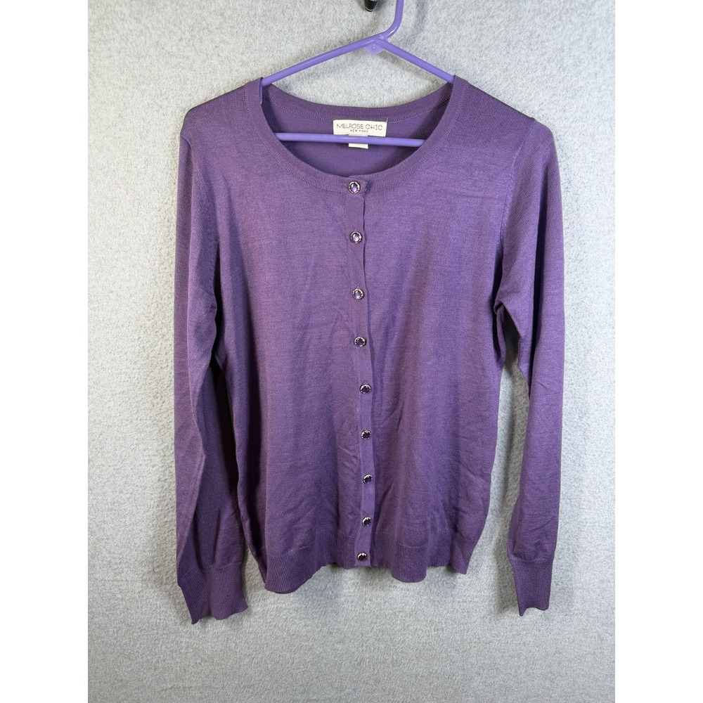 Melrose Chic Cardigan Sweater Womens Large Purple Button Front Lightweight Knit